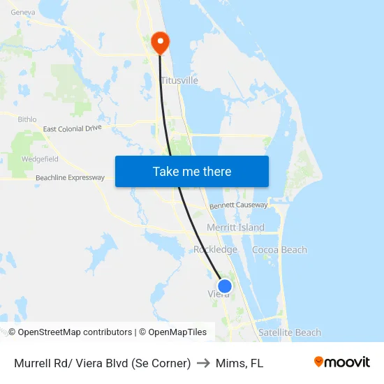 Murrell Rd/ Viera Blvd (Se Corner) to Mims, FL map