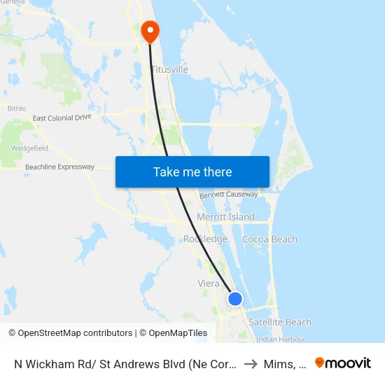 N Wickham Rd/ St Andrews Blvd (Ne Corner) to Mims, FL map