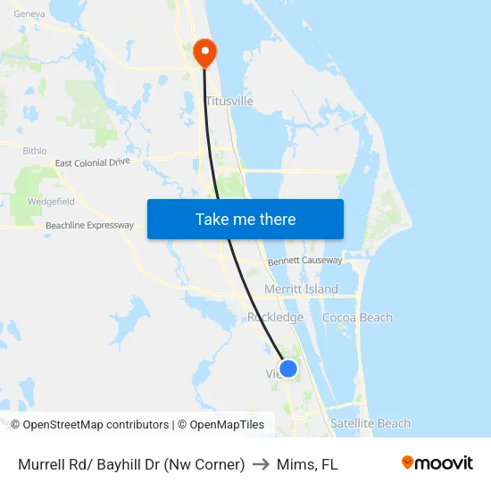 Murrell Rd/ Bayhill Dr (Nw Corner) to Mims, FL map