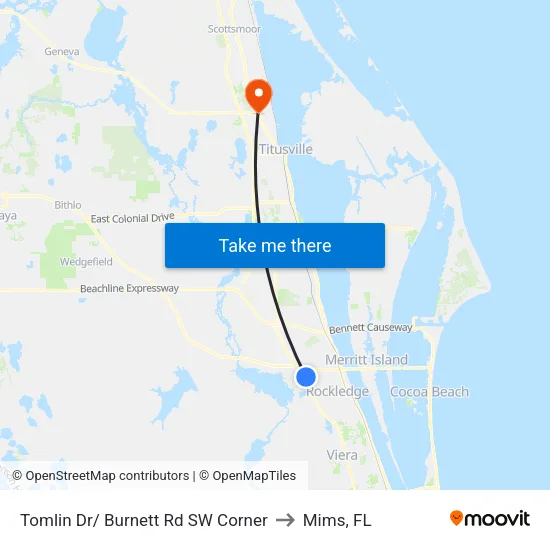 Tomlin Dr/ Burnett Rd SW Corner to Mims, FL map