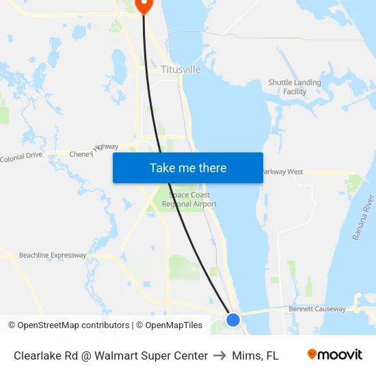 Clearlake Rd @ Walmart Super Center to Mims, FL map