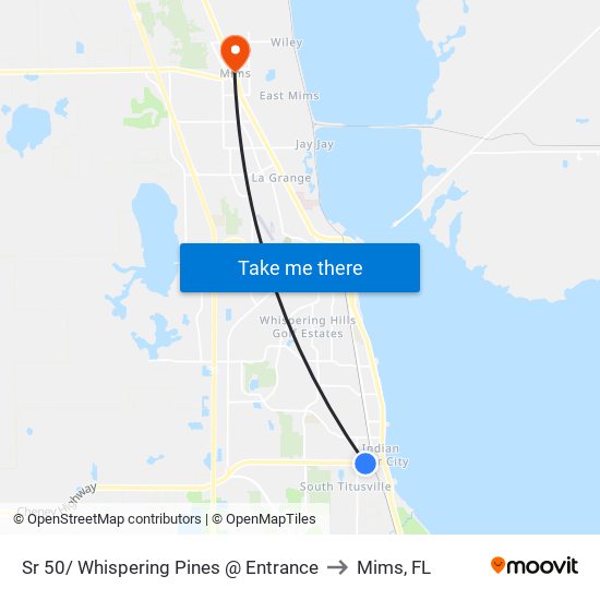 Sr 50/ Whispering Pines @ Entrance to Mims, FL map