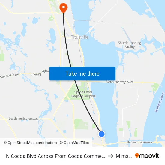 N Cocoa Blvd Across From Cocoa Commercial Center to Mims, FL map