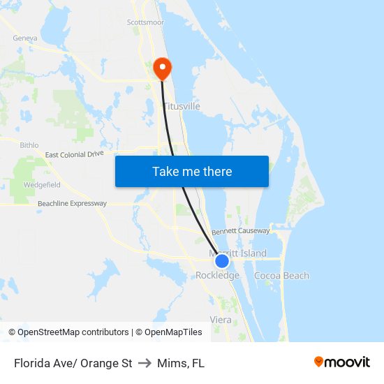 Florida Ave/ Orange St to Mims, FL map