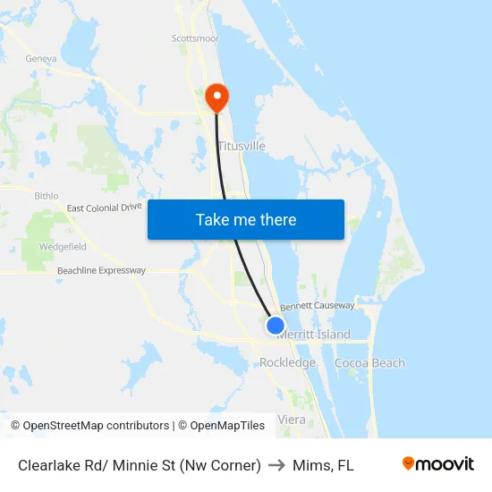 Clearlake Rd/ Minnie St (Nw Corner) to Mims, FL map