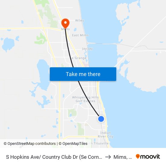 S Hopkins Ave/ Country Club Dr (Se Corner) to Mims, FL map