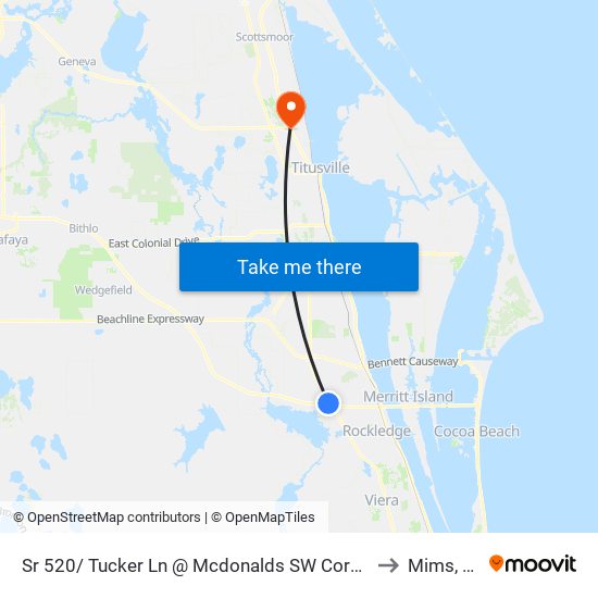 Sr 520/ Tucker Ln @ Mcdonalds SW Corner to Mims, FL map