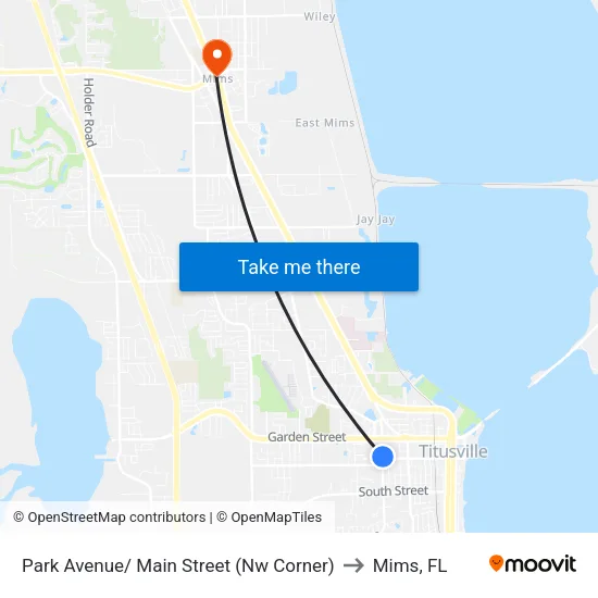 Park Avenue/ Main Street (Nw Corner) to Mims, FL map
