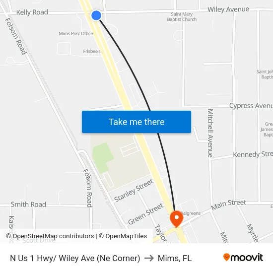 N Us 1 Hwy/ Wiley Ave (Ne Corner) to Mims, FL map