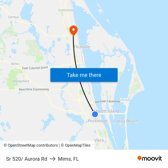 Sr 520/ Aurora Rd to Mims, FL map