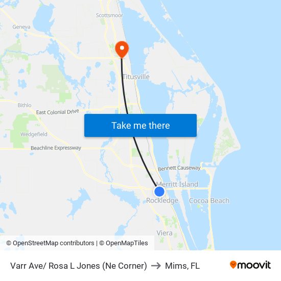 Varr Ave/ Rosa L Jones (Ne Corner) to Mims, FL map
