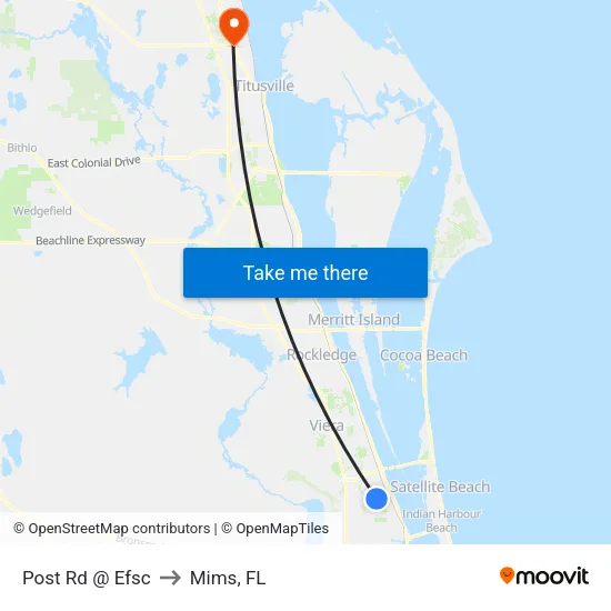 Post Rd @ Efsc to Mims, FL map
