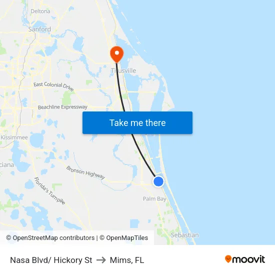Nasa Blvd/ Hickory St to Mims, FL map