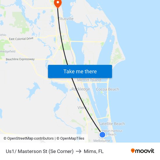 Us1/ Masterson St (Se Corner) to Mims, FL map