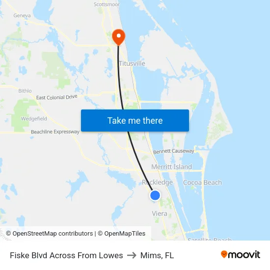Fiske Blvd Across From Lowes to Mims, FL map
