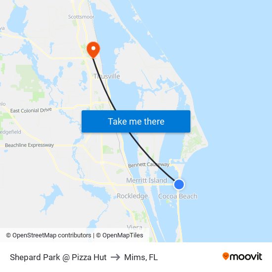 Shepard Park @ Pizza Hut to Mims, FL map