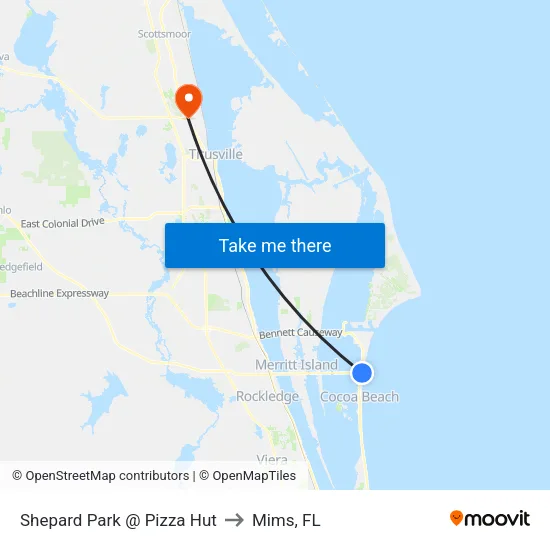 Shepard Park @ Pizza Hut to Mims, FL map