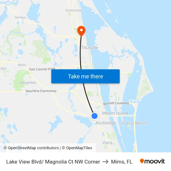 Lake View Blvd/ Magnolia Ct NW Corner to Mims, FL map