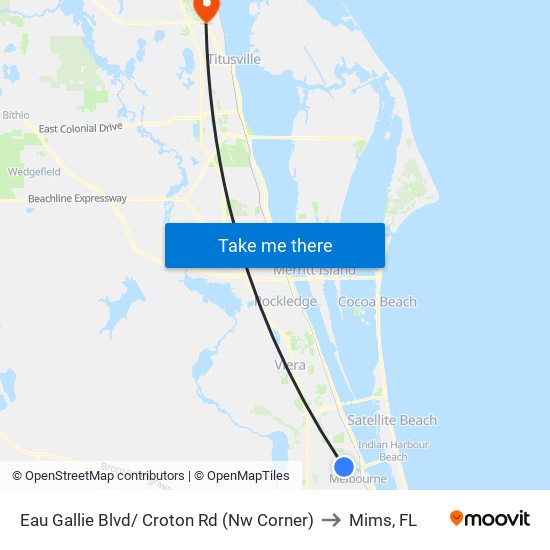 Eau Gallie Blvd/ Croton Rd (Nw Corner) to Mims, FL map