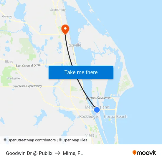 Goodwin Dr @ Publix to Mims, FL map