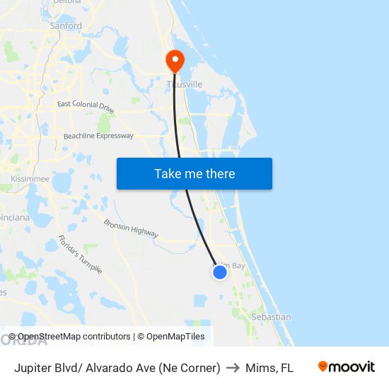 Jupiter Blvd/ Alvarado Ave (Ne Corner) to Mims, FL map