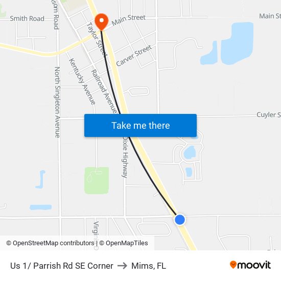 Us 1/ Parrish Rd SE Corner to Mims, FL map