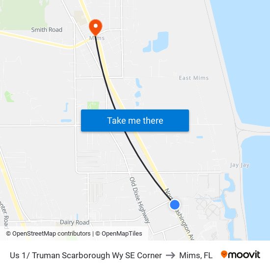 Us 1/ Truman Scarborough Wy SE Corner to Mims, FL map