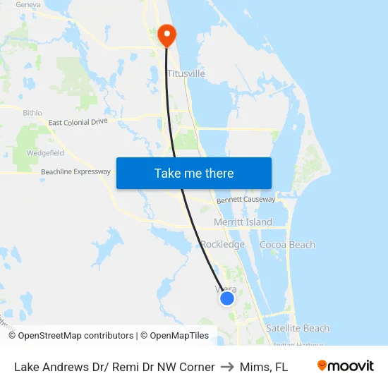Lake Andrews Dr/ Remi Dr NW Corner to Mims, FL map