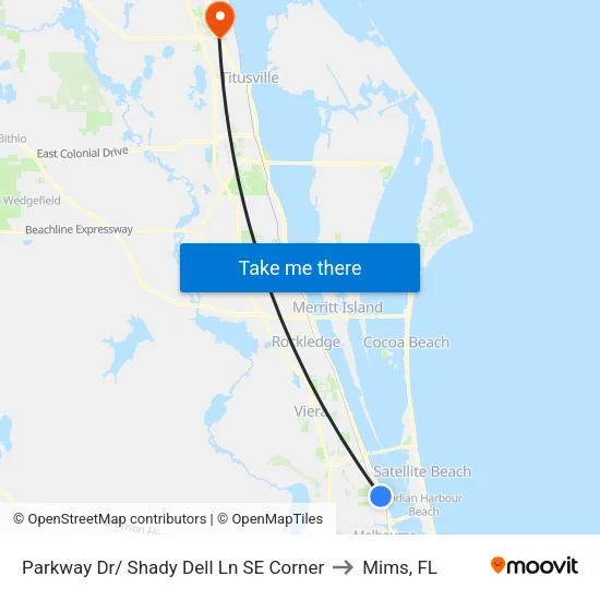 Parkway Dr/ Shady Dell Ln SE Corner to Mims, FL map