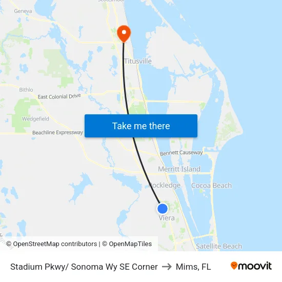 Stadium Pkwy/ Sonoma Wy SE Corner to Mims, FL map