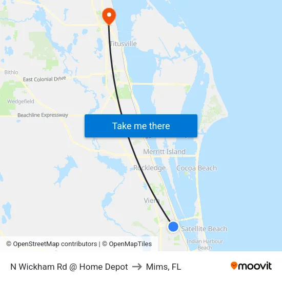 N Wickham Rd @ Home Depot to Mims, FL map