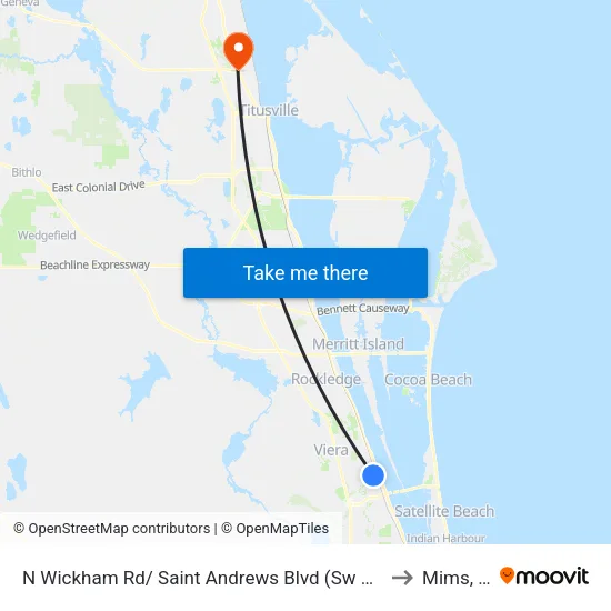 N Wickham Rd/ Saint Andrews Blvd (Sw Corner) to Mims, FL map
