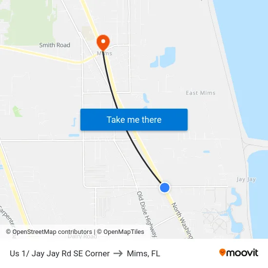 Us 1/ Jay Jay Rd SE Corner to Mims, FL map
