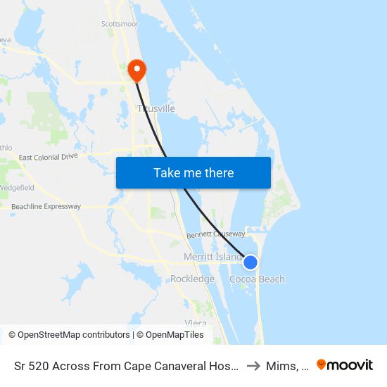 Sr 520 Across From Cape Canaveral Hospital to Mims, FL map