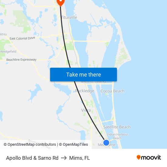 Apollo Blvd & Sarno Rd to Mims, FL map