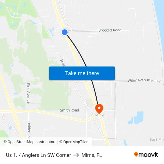 Us 1. / Anglers Ln SW Corner to Mims, FL map