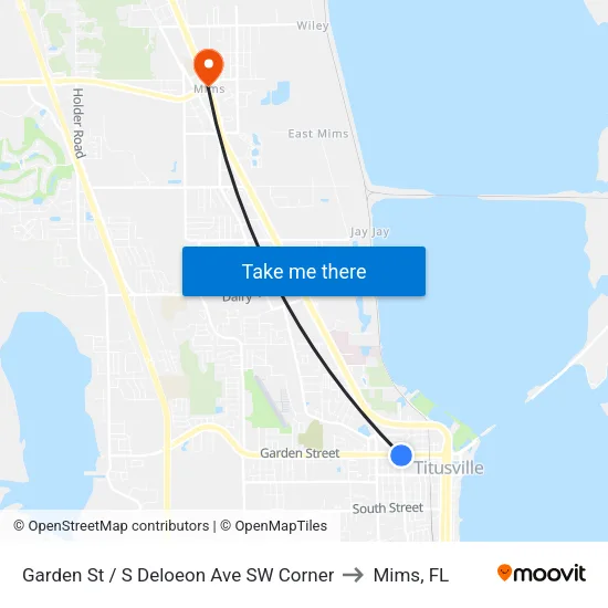 Garden St / S Deloeon Ave SW Corner to Mims, FL map