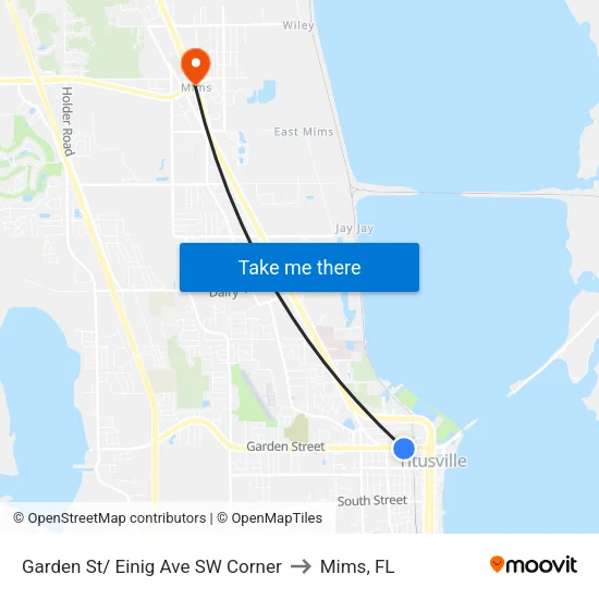 Garden St/ Einig Ave SW Corner to Mims, FL map