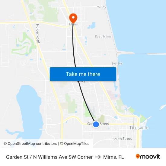 Garden St / N Williams Ave SW Corner to Mims, FL map