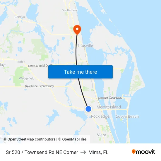 Sr 520 / Townsend Rd NE Corner to Mims, FL map