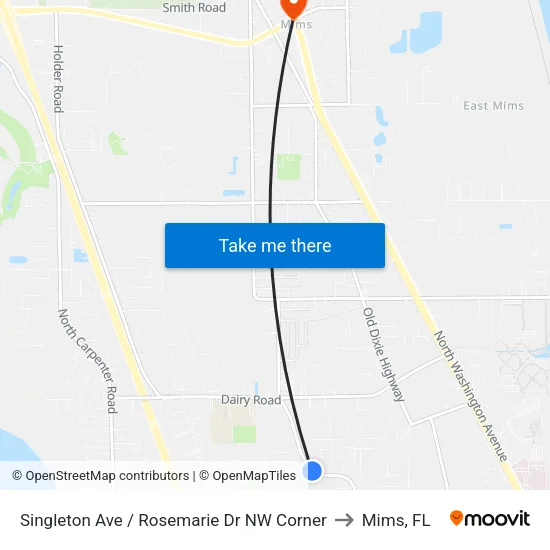 Singleton Ave / Rosemarie Dr NW Corner to Mims, FL map