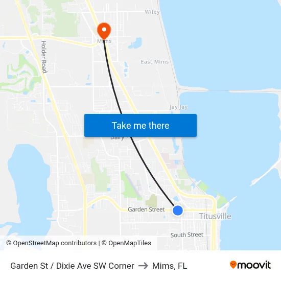 Garden St / Dixie Ave SW Corner to Mims, FL map