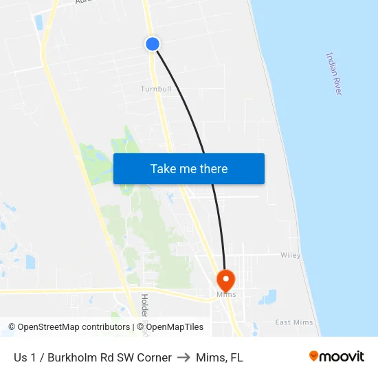 Us 1 / Burkholm Rd SW Corner to Mims, FL map