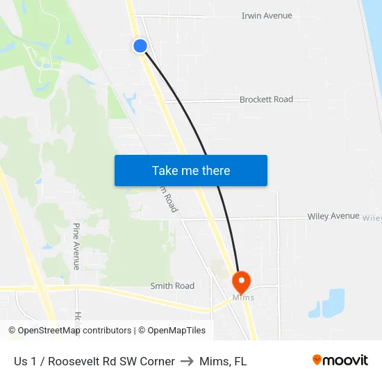 Us 1 / Roosevelt Rd SW Corner to Mims, FL map