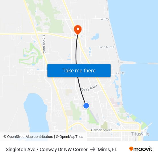 Singleton Ave / Conway Dr NW Corner to Mims, FL map