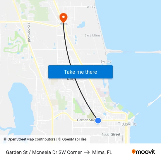 Garden St / Mcneela Dr SW Corner to Mims, FL map