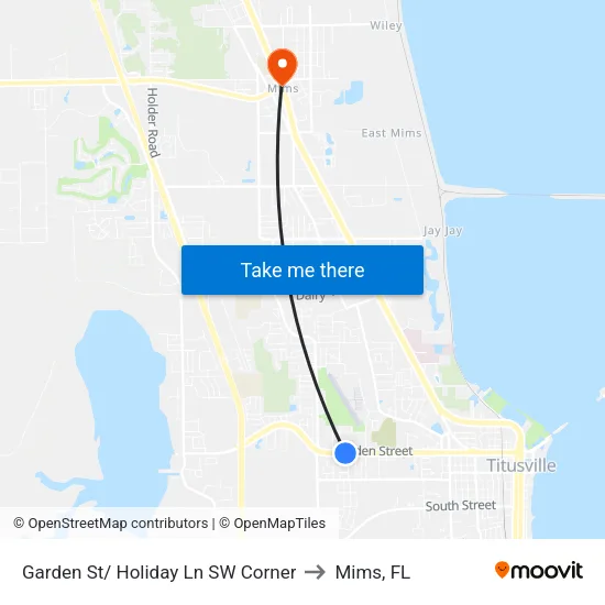 Garden St/ Holiday Ln SW Corner to Mims, FL map