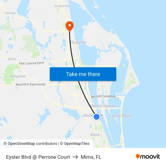 Eyster Blvd @ Perrone Court to Mims, FL map
