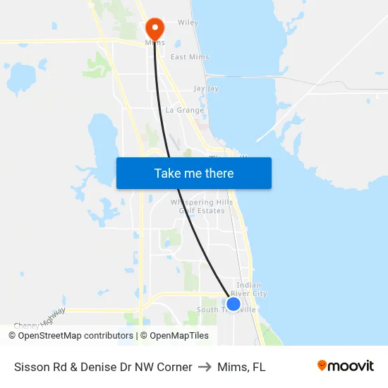 Sisson Rd & Denise Dr NW Corner to Mims, FL map