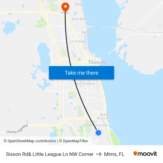 Sisson Rd& Little League Ln NW Corner to Mims, FL map